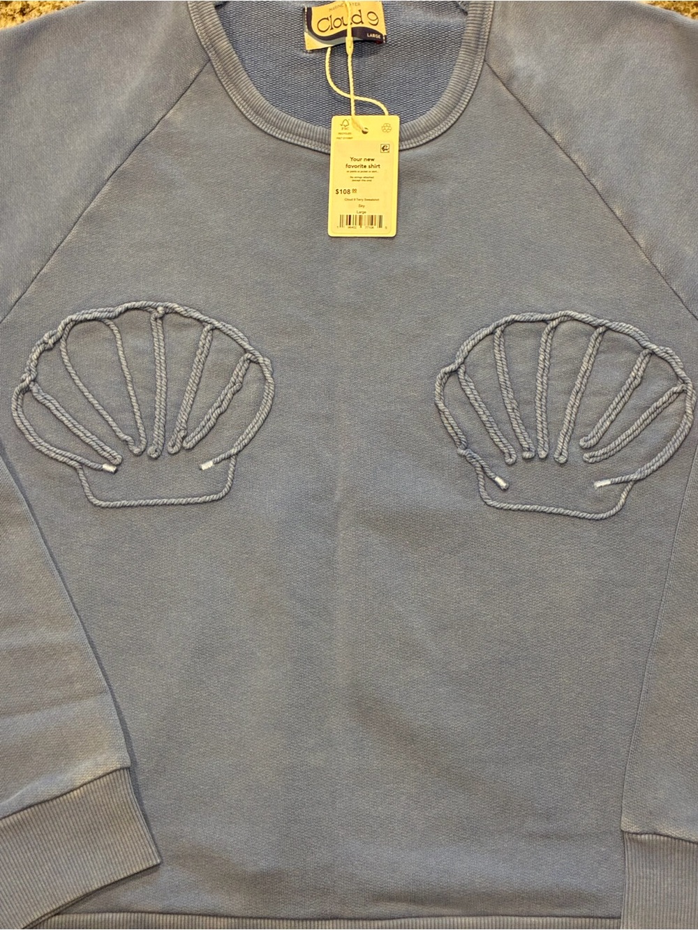 NWT Marine Layer Cloud 9 Powder Blue Shell-Appliqué Crewneck Sweatshirt Size L - Picture 4 of 5
